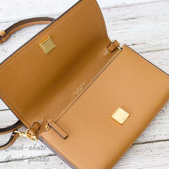 NWT Tory Burch Thea Small Pebble Leather Flat Wallet Crossbody in Tiramisu - Picture 11 of 14